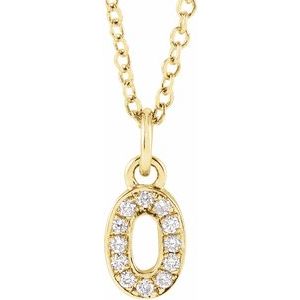 14K Yellow Gold Numeral 0 Round 1 Mm H+ I1 .04 Ctw Natural Diamond Pave Petite Number Adjustable Necklace, Length: 18 In