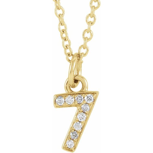 14K Yellow Gold Numeral 7 Round .85 Mm I1, H+ 16-18 In Polished .03 Ctw Natural Diamond Petite Pave Number Adjustable Necklace