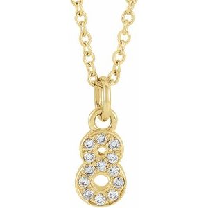 14K Yellow Gold Numeral 8 Round .85 Mm H+ I1 .05 Ctw Natural Diamond Pave Petite Number Adjustable Necklace, Length: 18 In