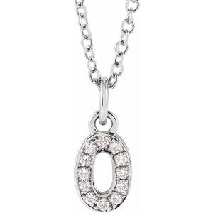 14K White Gold Numeral 0 Round 1 Mm H+ I1 .04 Ctw Natural Diamond Pave Petite Number Adjustable Necklace, Length: 18 In
