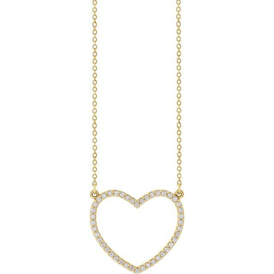14K Yellow Gold 21.1 X 18.7 Mm 16 In Polished 1/4 Ctw Natural Diamond Heart Necklace