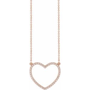 14K Rose Gold 21.1 X 18.7 Mm 16 In Polished 1/4 Ctw Natural Diamond Heart Necklace