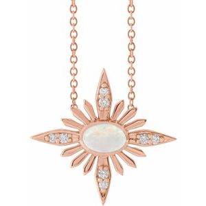14K Rose Gold Oval 6 X 4Mm G-H I1 Natural Ethiopian Opal And .08 Ctw Natural Diamond Necklace, Length: 18 In