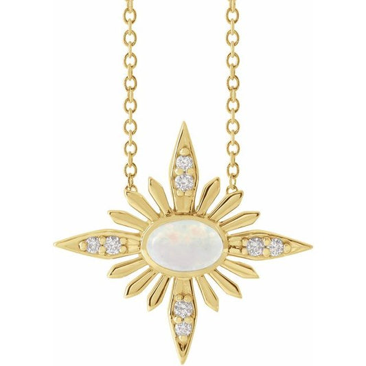 14K Yellow Gold Oval 6 X 4Mm I1, G-H 16-18 In Polished Natural Ethiopian Opal And .08 Ctw Natural Diamond Necklace