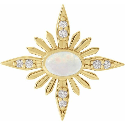 14K Yellow Gold Oval 6 X 4Mm I1, G-H Polished Natural Ethiopian Opal And .08 Ctw Natural Diamond Star Pendant