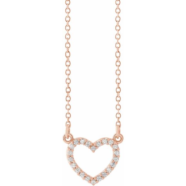 14K Rose Gold 9.7 X 8.5 Mm 16 In Polished 1/8 Ctw Natural Diamond Heart Necklace