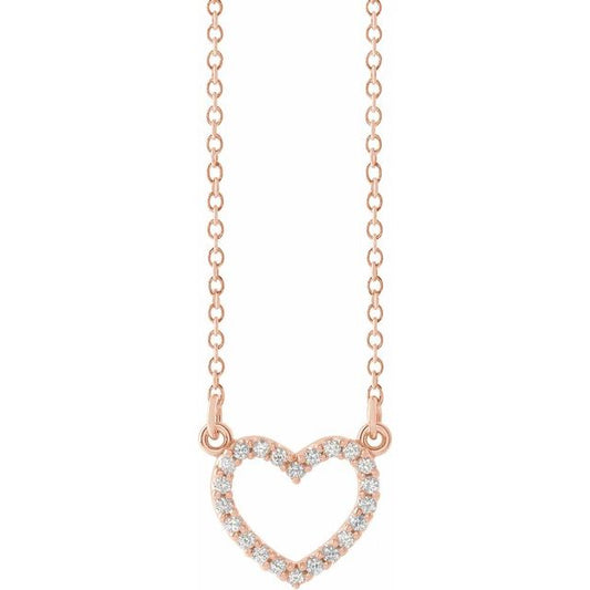14K Rose Gold 9.7 X 8.5 Mm 16 In Polished 1/8 Ctw Natural Diamond Heart Necklace