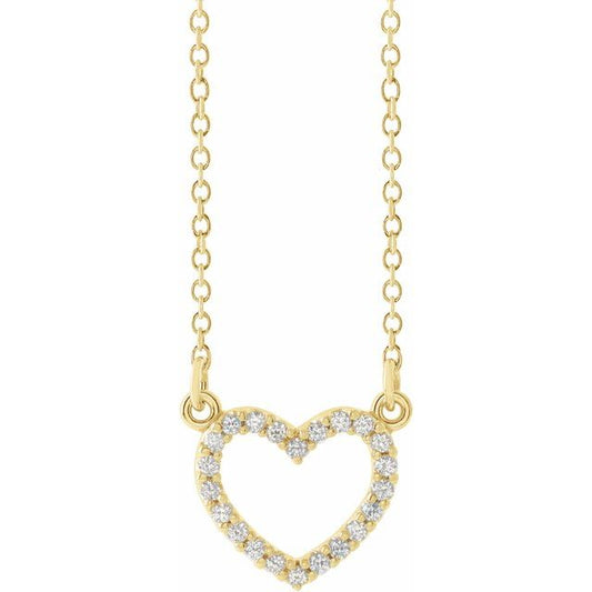 14K Yellow Gold 9.7 X 8.5 Mm 16 In Polished .08 Ctw Natural Diamond Heart Necklace