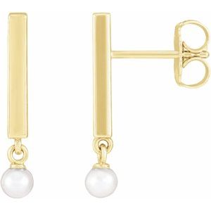 14K Yellow Gold Pearl 3.0-4.0 Mm Seed Pearl Bar Earrings