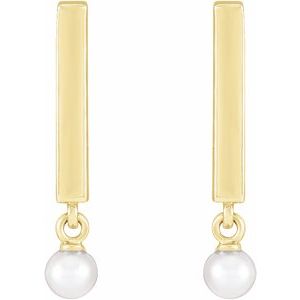 14K Yellow Gold Pearl 3.0-4.0 Mm Seed Pearl Bar Earrings