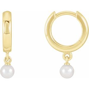14K Yellow Gold Pearl 3.5 Mm Seed Pearl Dangle Hoop Earrings