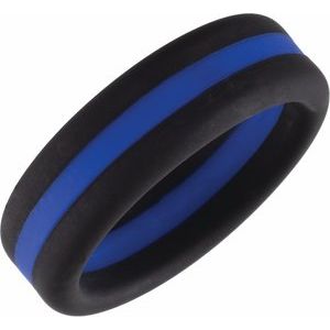 Black With Blue Stripe Silicone 8 Mm Dome Comfort Fit Band