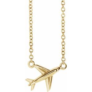 14K Yellow Gold 10.64 X 7.94 Mm 16-18 In Polished Airplane Necklace