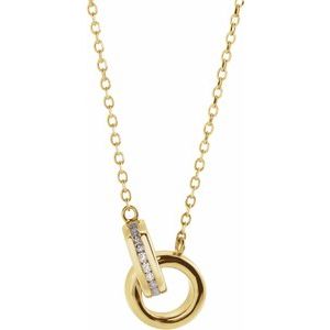 14K Yellow Gold Round 1Mm G-H I1 .08 Ctw Natural Diamond Interlocking Circles Necklace Center, Length: 18 In