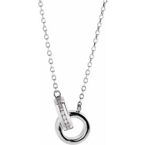14K White Gold Round 1Mm G-H I1 .08 Ctw Natural Diamond Interlocking Circles Necklace Center, Length: 18 In