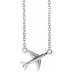 Sterling Silver 10.64 X 7.94 Mm 16-18 In Polished Airplane Necklace