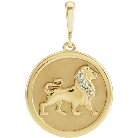 14K Yellow Gold 27.81 X 15.53 Mm Polished Natural Diamond Accented Lion Pendant