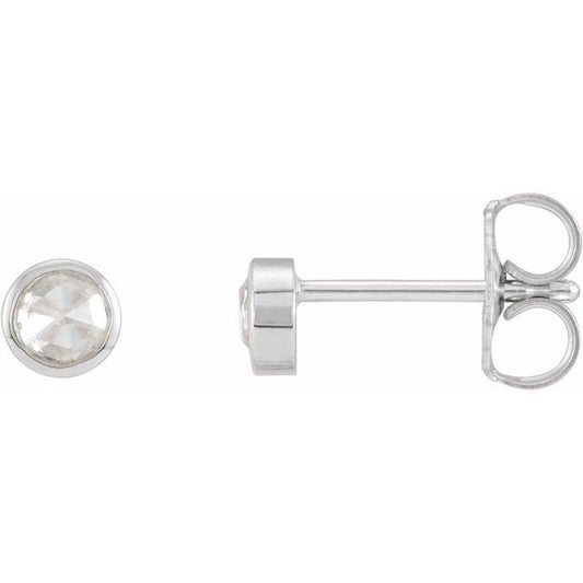 14K White Gold Round Pair 3Mm Vs/Si1, G-H Friction Bezel Polished 1/8 Ctw Rose-Cut Natural Diamond Bezel-Set Solitaire Earrings