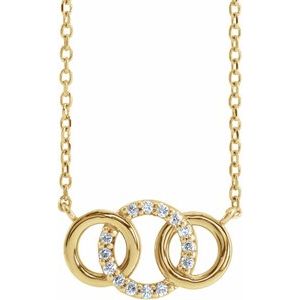 14K Yellow Gold Round 1Mm G-H I1 Natural Diamond Accented Multiple Intersecting Circle Necklace, Length: 18 In