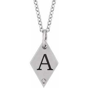 14K White Gold Round 1Mm G-H I1 .005 Ctw Natural Diamond Rhombus Necklace, Length: 18 In