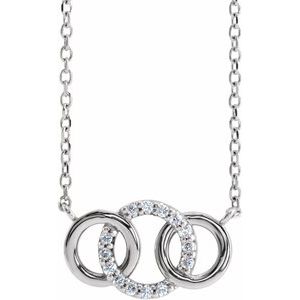 14K White Gold Round 1Mm G-H I1 Natural Diamond Accented Multiple Intersecting Circle Necklace, Length: 18 In