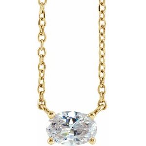 14K Yellow Gold Oval 5 X 3Mm G-H Si2-Si3 1/4 Ctw Natural Diamond Solitaire Necklace, Length: 18 In