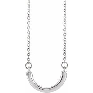 14K White Gold 9.6 X 5.7 Mm 18 In Polished Curved Bar Necklace