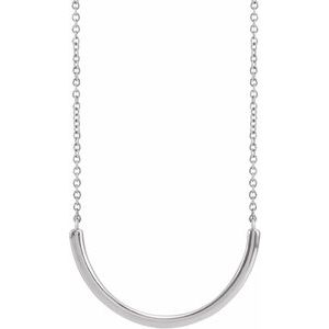 14K White Gold 22.2 X 9.3 Mm 18 In Polished Curved Bar Necklace