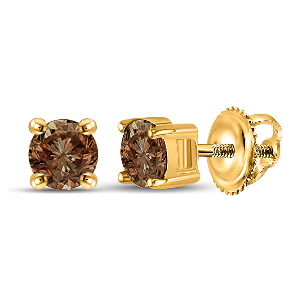 10K White Or Yellow Gold Womens Round Brown Diamond Solitaire Earrings