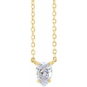 14K Yellow Gold Pear 6 X 4Mm G-H Si2-Si3 Natural Diamond Solitaire Necklace, Length: 18 In