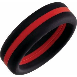 Black With Red Stripe Silicone 8 Mm Dome Comfort Fit Band