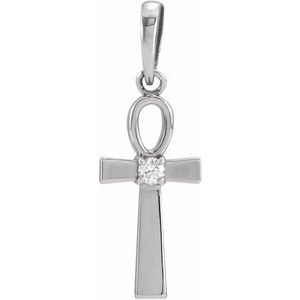 Sterling Silver Round 2Mm G-H I1 .03 Ctw Natural Diamond Accented Ankh Cross Pendant