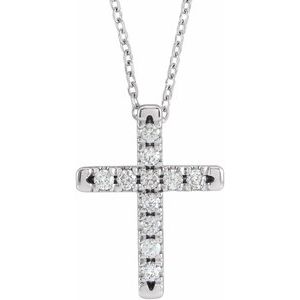 14K White Gold Round 1.7Mm Gh Si1-Si2 1/5 Ctw Lab-Grown Diamond French-Set Cross Necklace, Length: 18 In