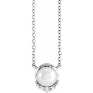 14K White Gold Pearl 5Mm G-H I1 Cultured Akoya Pearl And .025 Ctw Natural Diamond Necklace Center, Length: 18 In