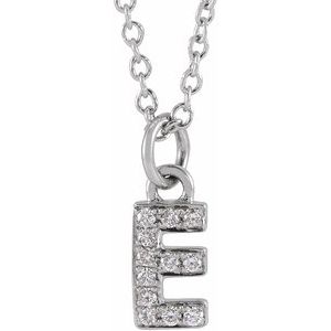 14K Yellow Or White Gold 0.85 Mm 0.04 Ctw 16-18 In Polished Round Natural Diamond Petite Initial Necklace