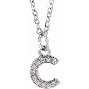 14K Yellow Or White Gold 0.85 Mm 0.04 Ctw 16-18 In Polished Round Natural Diamond Petite Initial Necklace