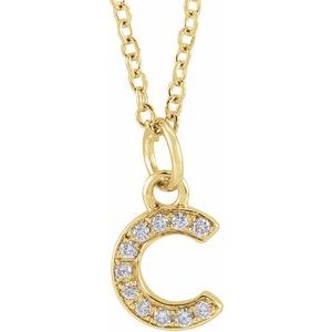 14K Yellow Or White Gold 0.85 Mm 0.04 Ctw 16-18 In Polished Round Natural Diamond Petite Initial Necklace