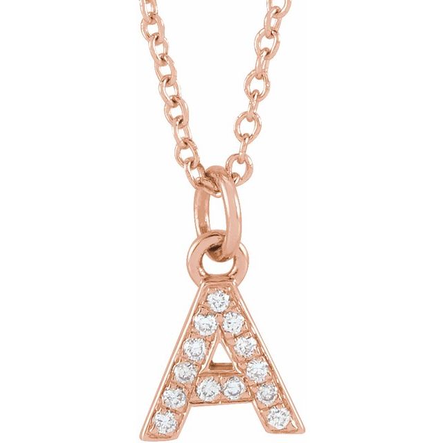 14K Rose Gold Round .85 Mm I1, H+  16-18 In Polished .05 Ctw Natural Diamond Petite Initial A Necklace