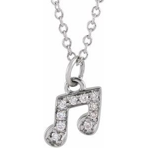 14K White Gold Round G-H I1 .05 Ctw Natural Diamond Petite Music Note Necklace, Length: 18 In