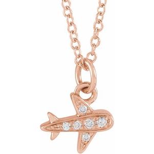 14K Rose Gold Round 1Mm H+ I1 .025 Ctw Natural Diamond Petite Airplane Necklace, Length: 18 In
