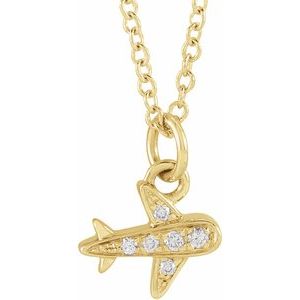 14K Yellow Gold Round 1Mm H+ I1 .025 Ctw Natural Diamond Petite Airplane Necklace, Length: 18 In