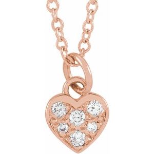 14K Rose Gold Round H+ I1 .06 Ctw Natural Diamond Petite Heart Necklace, Length: 18 In
