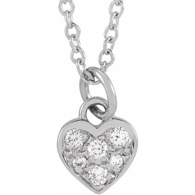 14K White Gold Round I1, H+ 16-18 In Polished .06 Ctw Natural Diamond Petite Heart Necklace