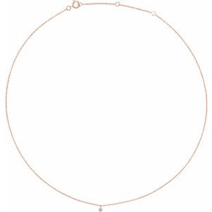 14K Rose Gold Round 3.5Mm G-H I1 1/6 Ct Natural Diamond Solitaire Adjustable Necklace, Length: 18 In