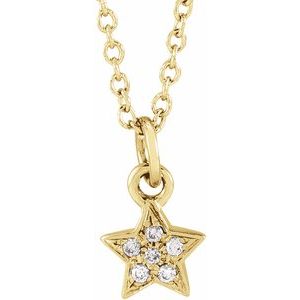 14K Yellow Gold Round 1Mm H+ I1 .03 Ctw Natural Diamond Petite Youth Star Necklace, Length: 15 In