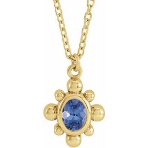 14K Yellow Gold Oval 4 X 3 Mm  Natural Tanzanite Bezel-Set Beaded Necklace, Length: 18 In