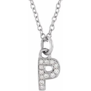 14K Yellow Or White Gold 0.85 Mm 0.04 Ctw 16-18 In Polished Round Natural Diamond Petite Initial Necklace
