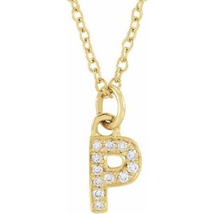 14K Yellow Or White Gold 0.85 Mm 0.04 Ctw 16-18 In Polished Round Natural Diamond Petite Initial Necklace