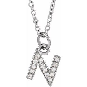 14K Yellow Or White Or Rose Gold 1.1 Mm 0.05 Ctw 16-18 In Polished Round Natural Diamond Petite Initial Necklace