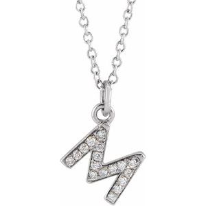 14K Yellow Or White Gold 0.95 Mm 0.06 Ctw 16-18 In Polished Round Natural Diamond Petite Initial Necklace